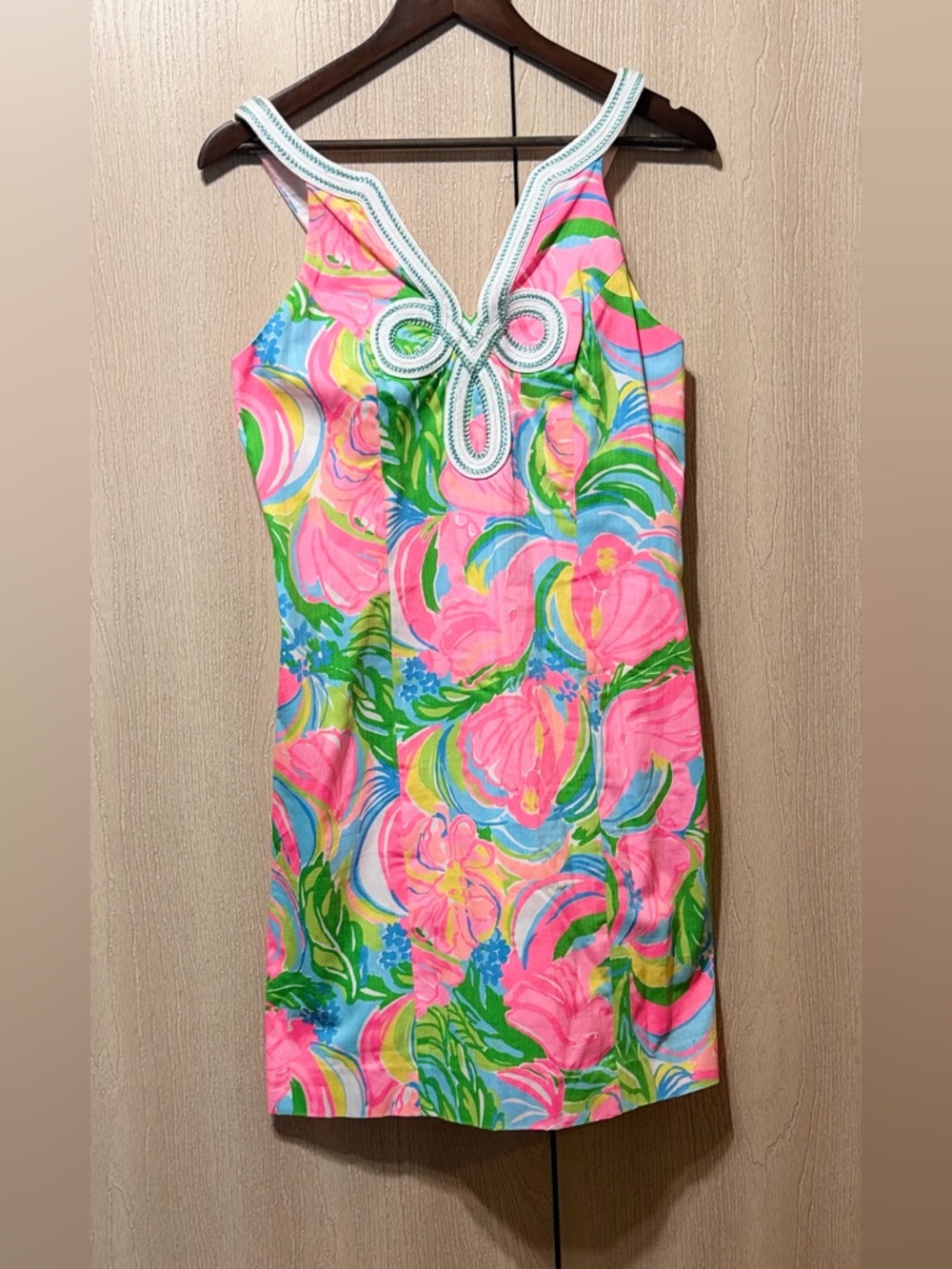 Lilly Pulitzer Tessa Shift Dress Size 4 Pink Tropical Print So A Peeling Cotton - Picture 3 of 15